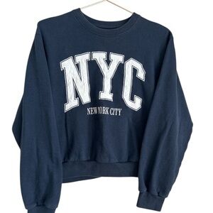 Hollister Graphic Crewneck Sweatshirt NYC embroidered, Womens size XS- Navy